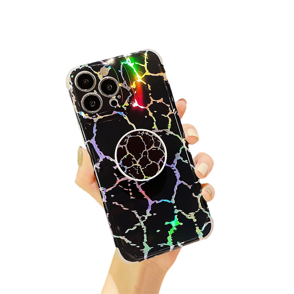 Anymob iPhone Black Ring Protection Phone Case Gradient Marble Corner Shockproof Cover-Mobile Phone Cases-PEROZ Accessories