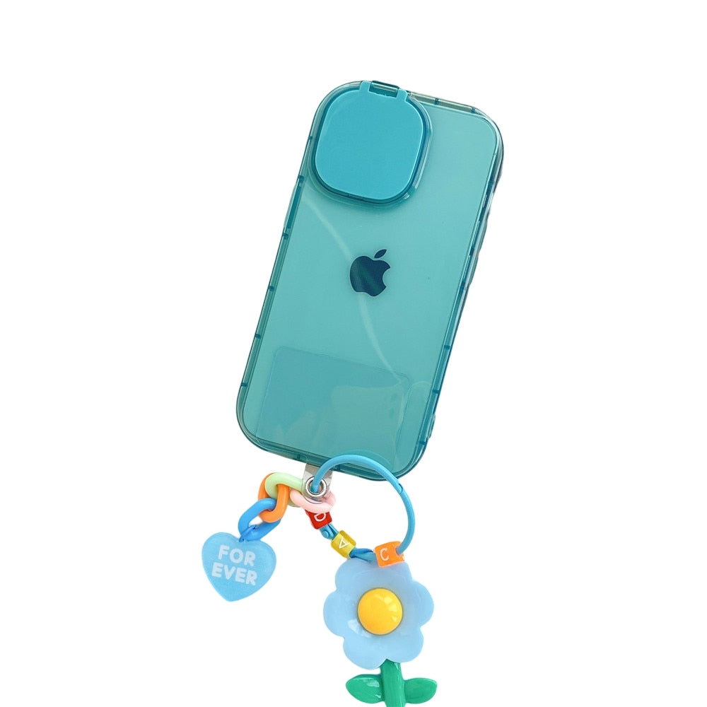 Anymob iPhone Blue Folding Makeup Mirror Phone Case With Flower Bracelet Protection Stand Cover-Mobile Phone Cases-PEROZ Accessories