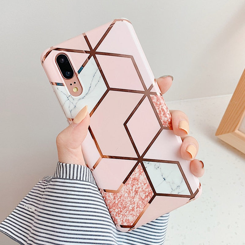 Anymob Samsung Baby Pink Marble Flower Case Back Cover Art Leaf Silicone Phone Protection-Mobile Phone Cases-PEROZ Accessories