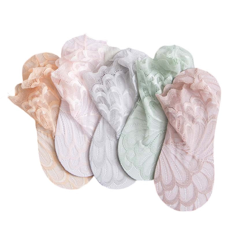 Anysox 5 Pairs One Size 4-5 Mixed Light Colors Fashion Summer Socks With Style Lace Peacock Flower Short Ankle Socks For Women-Socks-PEROZ Accessories