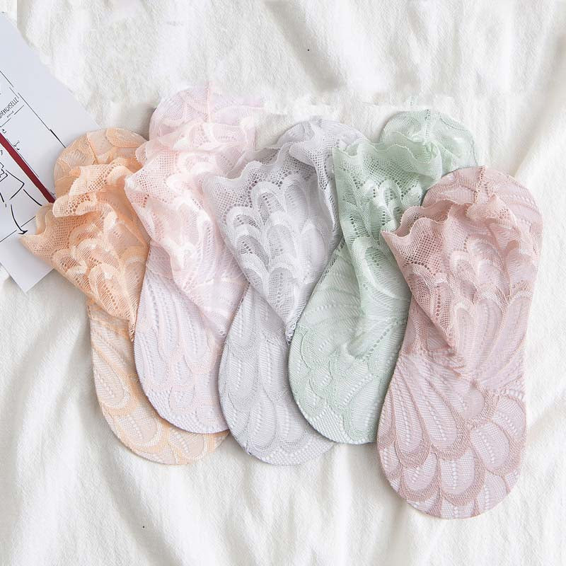 Anysox 5 Pairs One Size 4-5 Mixed Light Colors Fashion Summer Socks With Style Lace Peacock Flower Short Ankle Socks For Women-Socks-PEROZ Accessories