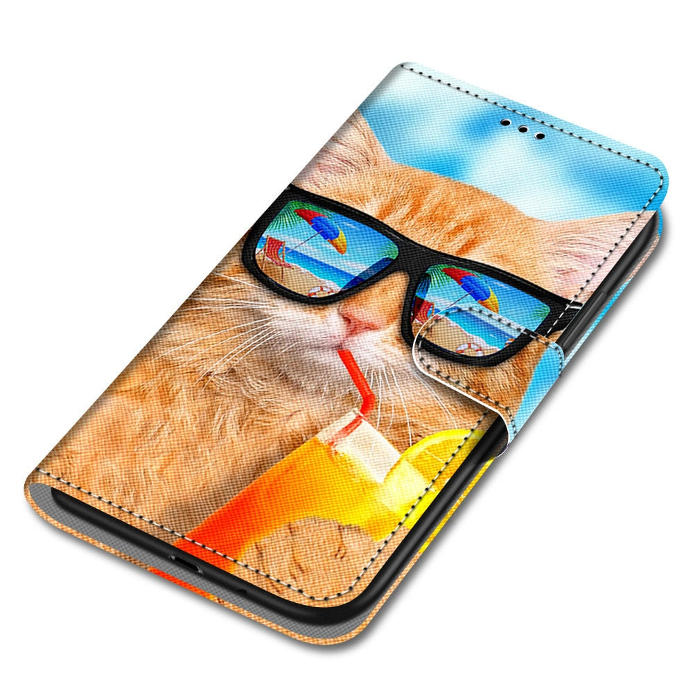 Anymob Samsung Orange Cat Cute Animal Painted Leather Phone Case Flip Wallet Phone Bag Cover-Mobile Phone Cases-PEROZ Accessories