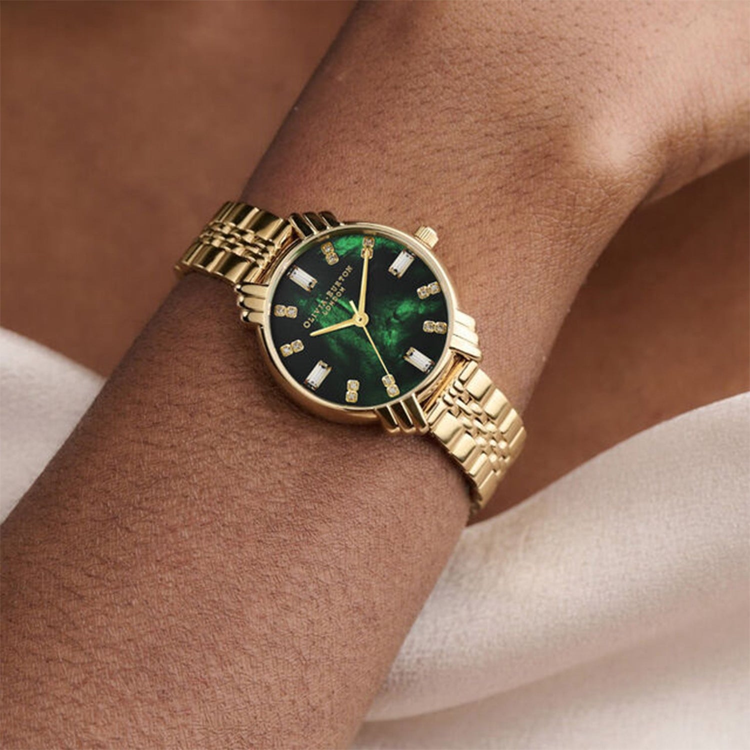 Olivia Burton Art Deco Midi Dial Emerald Green &amp; Gold Women&