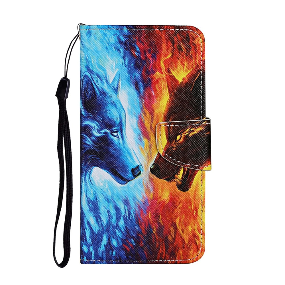 Anymob Samsung Blue And Red Flamed Wolf Phone Cases Leather Flip Stand Cover-Mobile Phone Cases-PEROZ Accessories