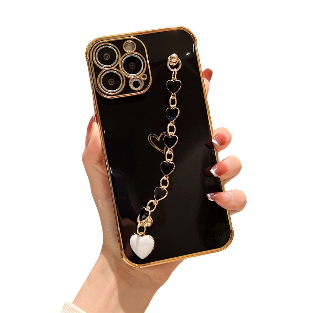 Anymob iPhone Black Love Heart Bracelet Chain Phone Case Max Soft Silicone Cover-Mobile Phone Cases-PEROZ Accessories