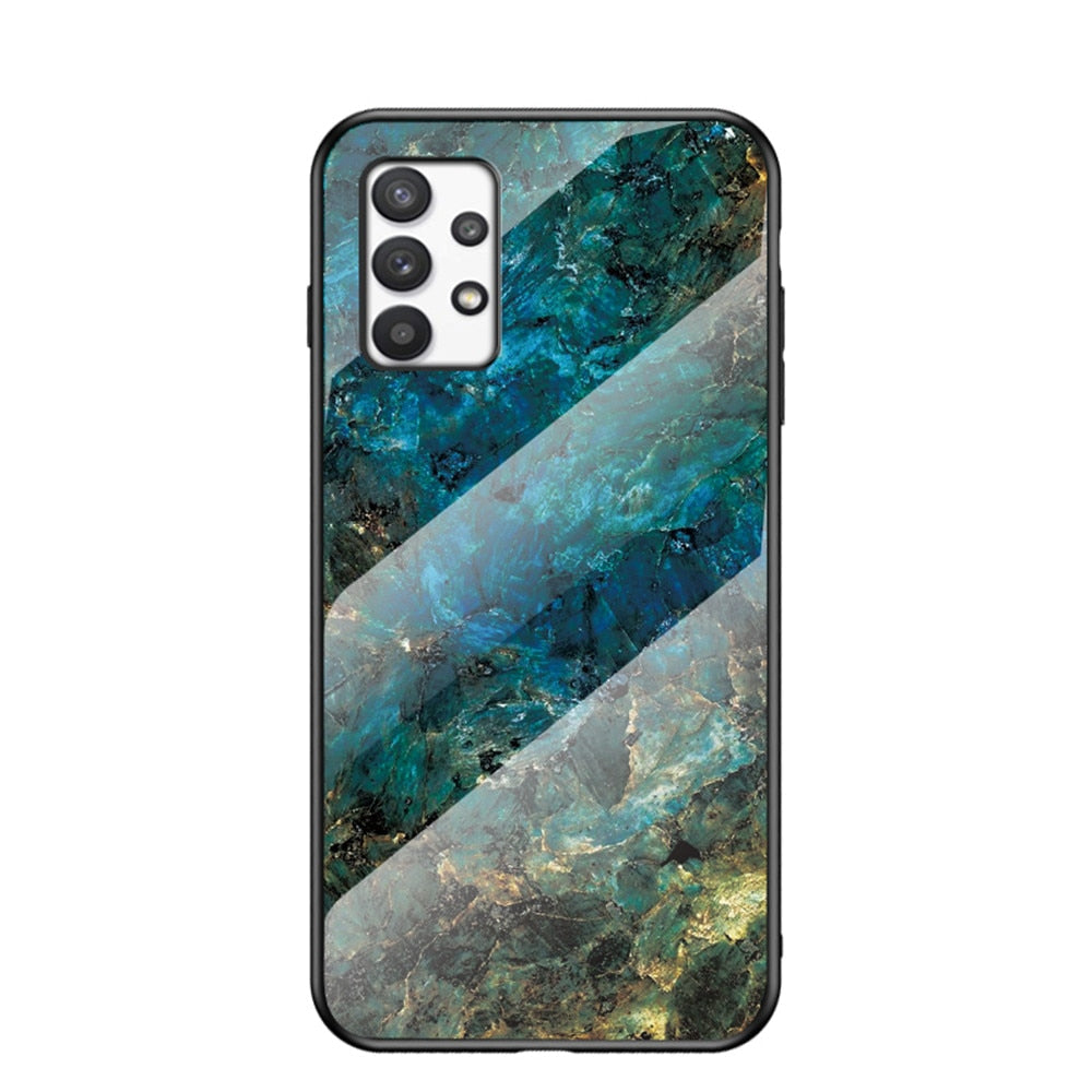 Anymob Samsung Blue Green Marble Pattern Case Shockproof Glass Phone Cover-Mobile Phone Cases-PEROZ Accessories