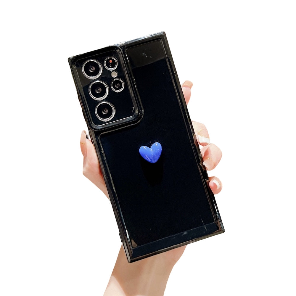 Anymob Samsung Black With Blue Cute 3D Love Heart Case Shockproof Soft Silicone Phone Back Cover-Mobile Phone Cases-PEROZ Accessories