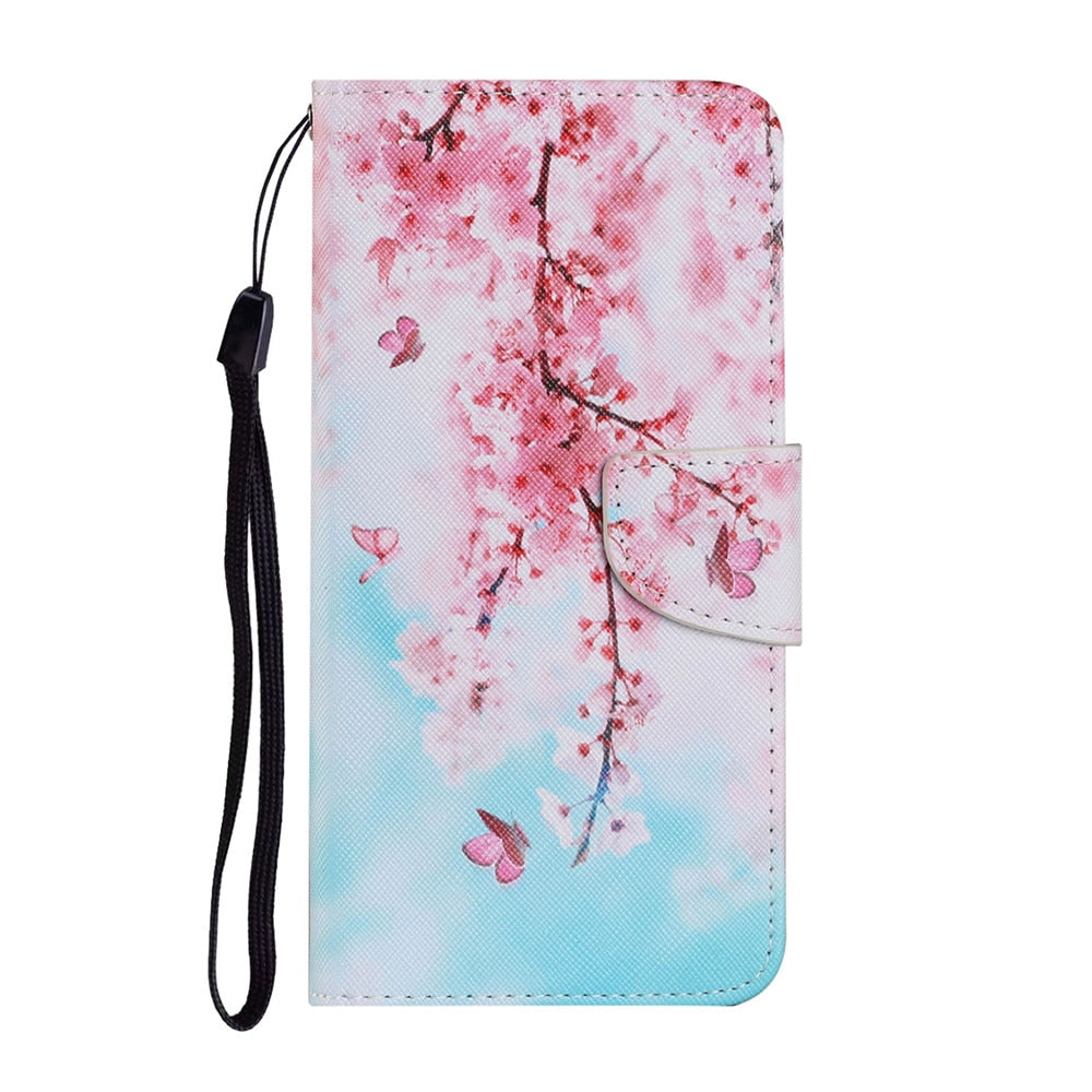 Anymob Samsung Cherry Blossom Butterfly Painted Case Flip Wallet Leather Phone Cover-Mobile Phone Cases-PEROZ Accessories