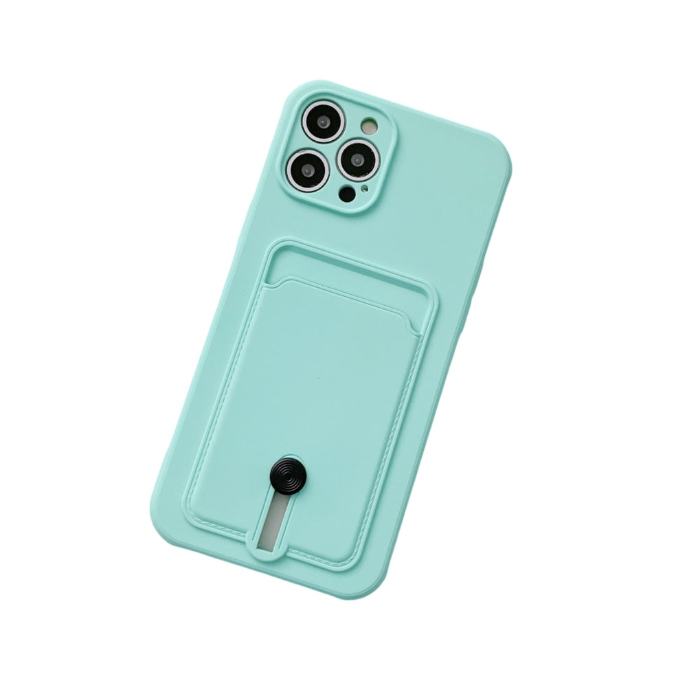 Anymob iPhone Blue Green Wallet Card Holder Soft Silicone Phone Case Candy Color Shockproof Cover-Mobile Phone Cases-PEROZ Accessories