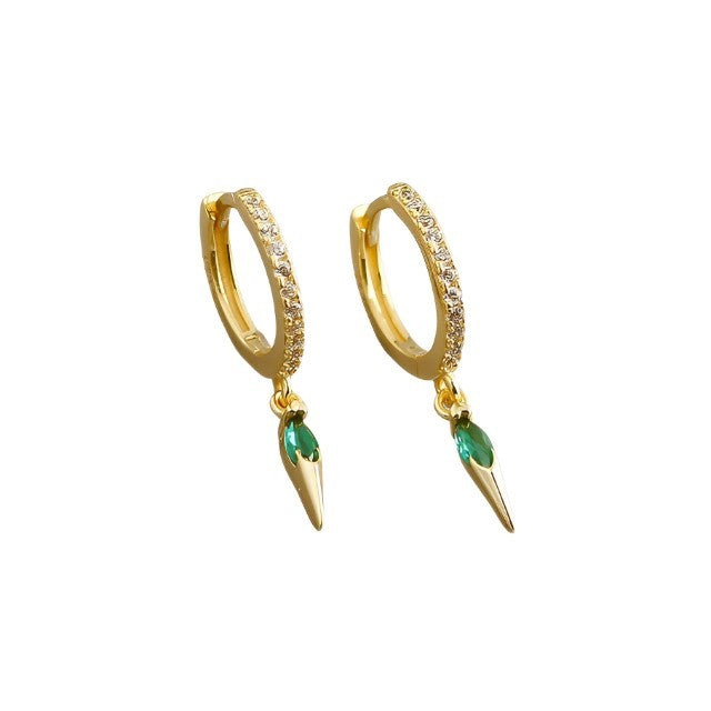 Anyco Earrings Gold Plated Bohemian Geometric Green Zircon Hanging Tassel Stud For Women Girl Teen Fine Fashion Stylish Accessories Jewelry Gifts-Earrings-PEROZ Accessories