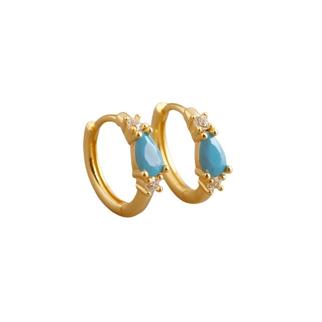 Anyco Earrings Gold Plated Bohemian Blue Geometric Zircon Hoop For Women Girl Teen Fine Fashion Stylish Accessories Jewelry Gifts-Earrings-PEROZ Accessories