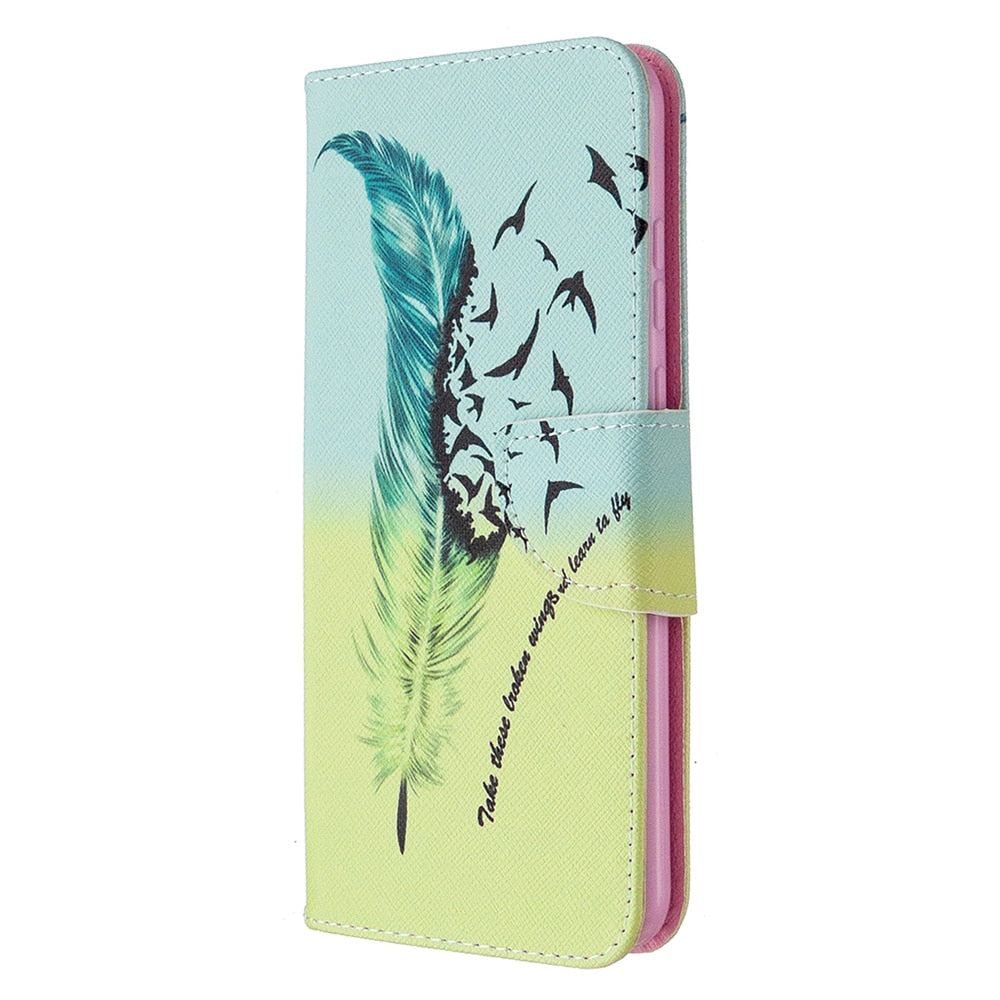 Anymob Huawei Blue Green Ombre Leaf and Birds Flip Mobile Protective Case-Mobile Phone Cases-PEROZ Accessories