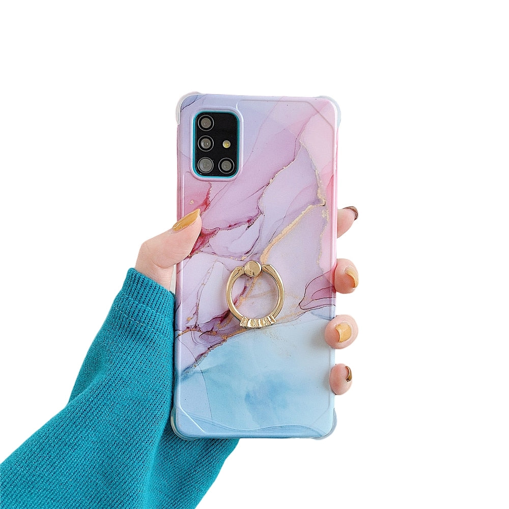 Anymob Samsung Gradient Violet And Blue Marble Ring Holder Case Silicone Shockproof Cover-Mobile Phone Cases-PEROZ Accessories