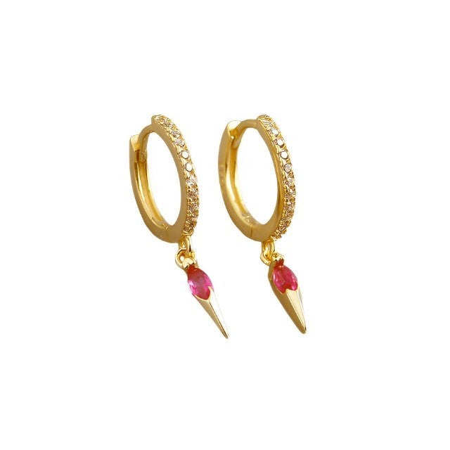 Anyco Earrings Gold Plated Bohemian Geometric Red Zircon Hanging Tassel Stud For Women Girl Teen Fine Fashion Stylish Accessories Jewelry Gifts-Earrings-PEROZ Accessories