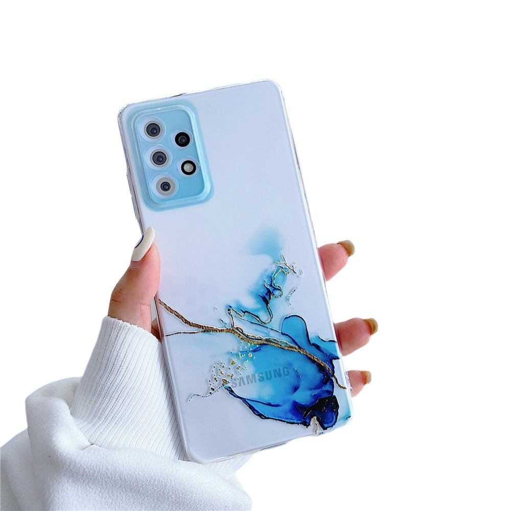 Anymob Samsung Gradient Blue Acrylic Marble Camera Protector Phone Case Soft Silicone Back Cover-Mobile Phone Cases-PEROZ Accessories