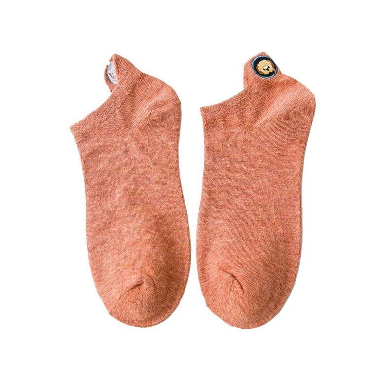 Anysox 5 Pairs One Size 4-5 Orange Fashion Funny Unisex Stereoscopic Heel Embroidered Women Candy Color Cotton Short Cute Socks-Socks-PEROZ Accessories