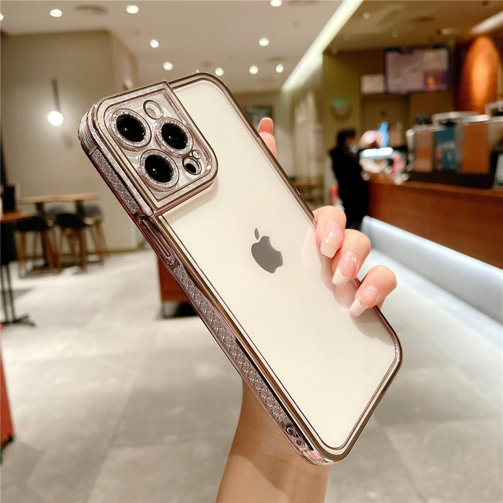 Anymob iPhone Case Pink Plating Soft TPU Diamond Glitter Lens Protection Cover-Mobile Phone Cases-PEROZ Accessories