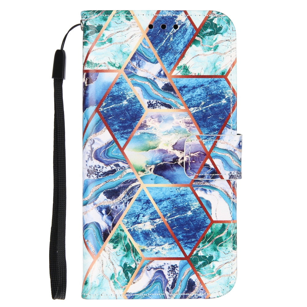 Anymob Samsung Blue Geometric Marble Leather Case Flip Wallet Magnetic Phone Cover-Mobile Phone Cases-PEROZ Accessories