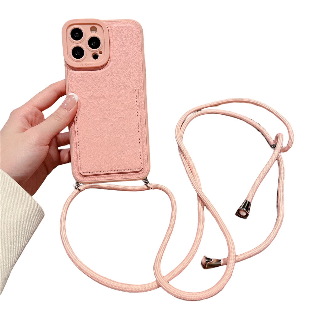 Anymob iPhone Case Pink Crossbody Necklace Strap Lanyard with Card Holder Silicone Cover-Mobile Phone Cases-PEROZ Accessories
