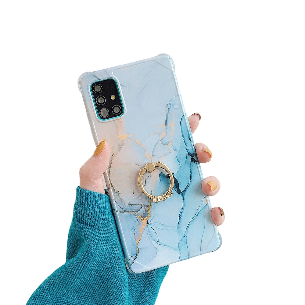 Anymob Samsung Gradient Orange And Blue Marble Ring Holder Case Silicone Shockproof Cover-Mobile Phone Cases-PEROZ Accessories