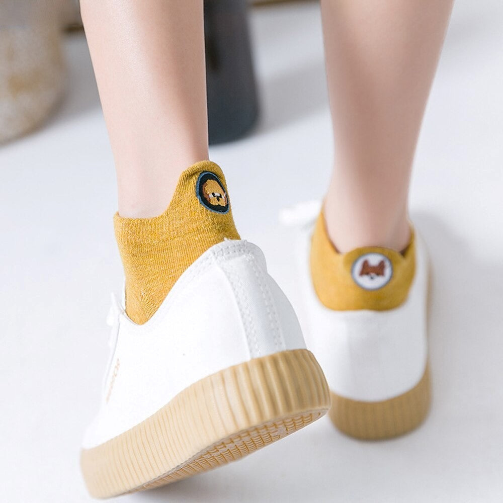Anysox 5 Pairs One Size 4-5 Khaki Fashion Funny Unisex Stereoscopic Heel Embroidered Women Candy Color Cotton Short Cute Socks-Socks-PEROZ Accessories