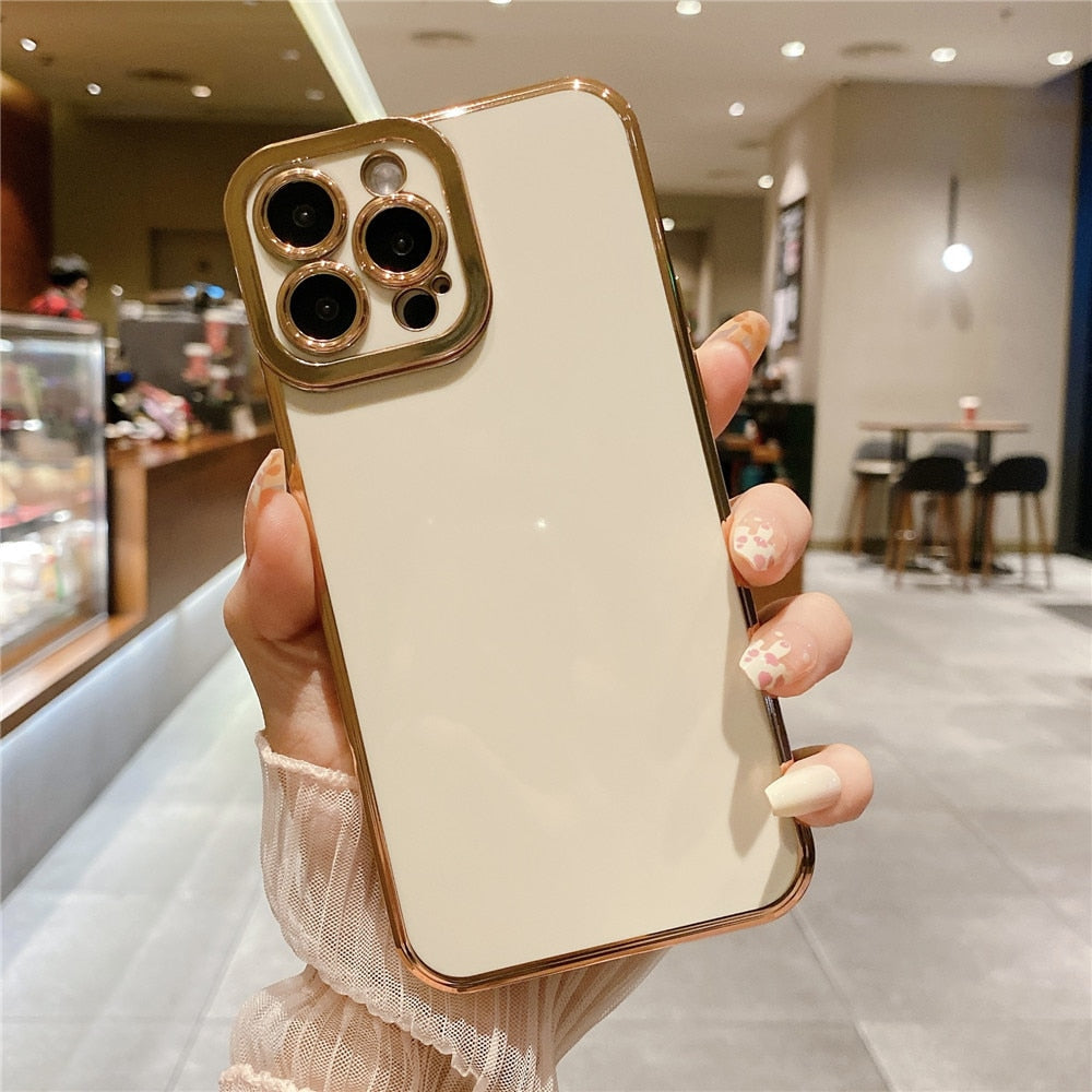 Anymob iPhone Case White Plating Camera Protection Soft Cover Shell Bumper-Mobile Phone Cases-PEROZ Accessories