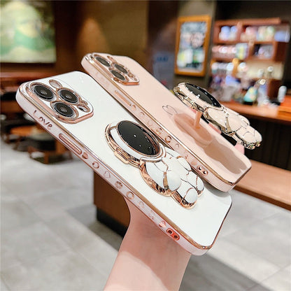 Anymob Astronaut iPhone Love Heart Holder White Protection Electroplated Phone Case Soft Silicone Shockproof Stand Back Cover Compatible-Mobile Phone Cases-PEROZ Accessories