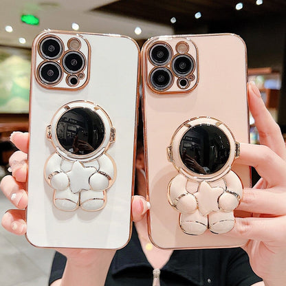 Anymob Astronaut iPhone Love Heart Holder Pink Protection Electroplated Phone Case Soft Silicone Shockproof Stand Back Cover Compatible-Mobile Phone Cases-PEROZ Accessories