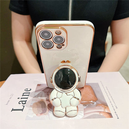 Anymob Astronaut iPhone Love Heart Holder White Protection Electroplated Phone Case Soft Silicone Shockproof Stand Back Cover Compatible-Mobile Phone Cases-PEROZ Accessories