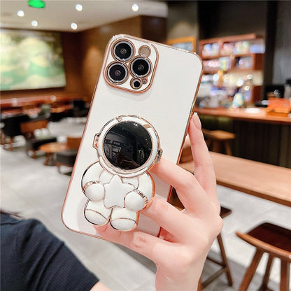Anymob Astronaut iPhone Love Heart Holder White Protection Electroplated Phone Case Soft Silicone Shockproof Stand Back Cover Compatible-Mobile Phone Cases-PEROZ Accessories