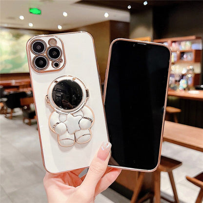Anymob Astronaut iPhone Love Heart Holder White Protection Electroplated Phone Case Soft Silicone Shockproof Stand Back Cover Compatible-Mobile Phone Cases-PEROZ Accessories