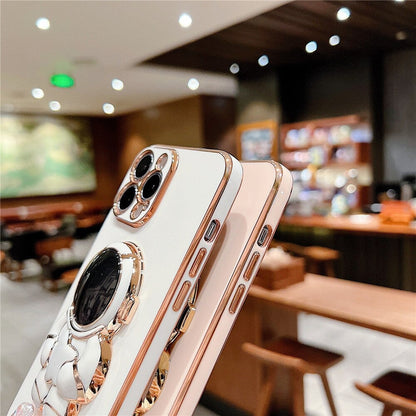 Anymob Astronaut iPhone Love Heart Holder Pink Protection Electroplated Phone Case Soft Silicone Shockproof Stand Back Cover Compatible-Mobile Phone Cases-PEROZ Accessories