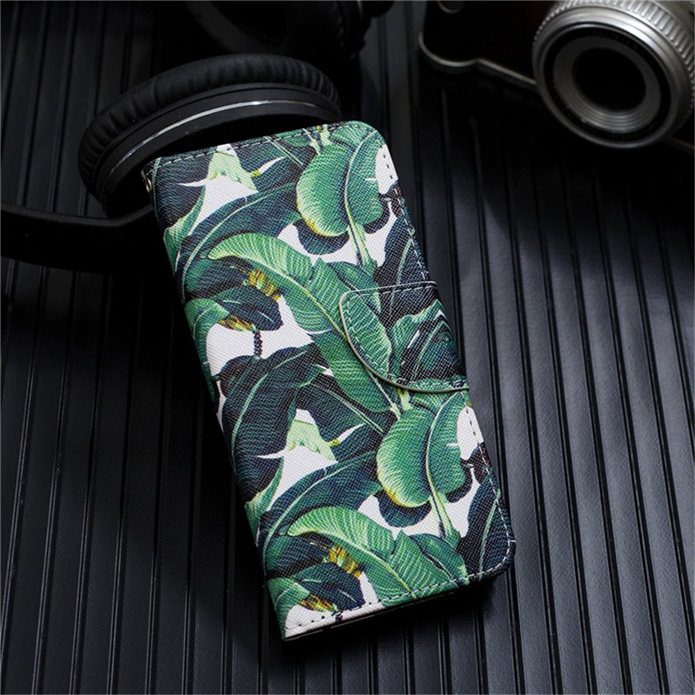 Anymob Samsung Case Green Banana Leaf Design Flip Leather Wallet Phone Cover Protection-Mobile Phone Cases-PEROZ Accessories