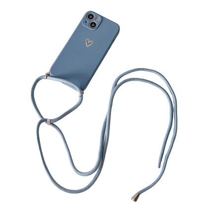 Anymob iPhone Case Blue Candy Color Love Heart Crossbody Lanyard Soft Silicone Cover-Mobile Phone Cases-PEROZ Accessories