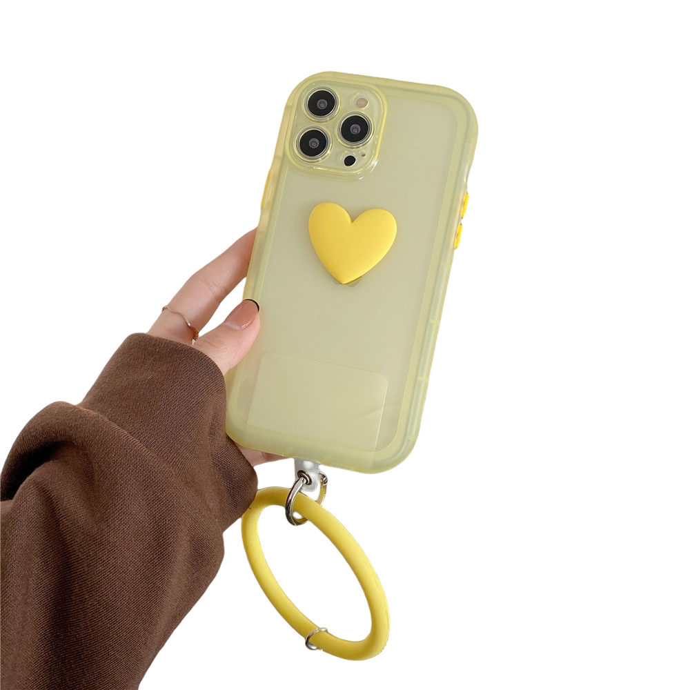 Anymob iPhone Case Yellow 3D Love Heart Silicone Wristband Transparent Soft Bumper Back Cover-Mobile Phone Cases-PEROZ Accessories