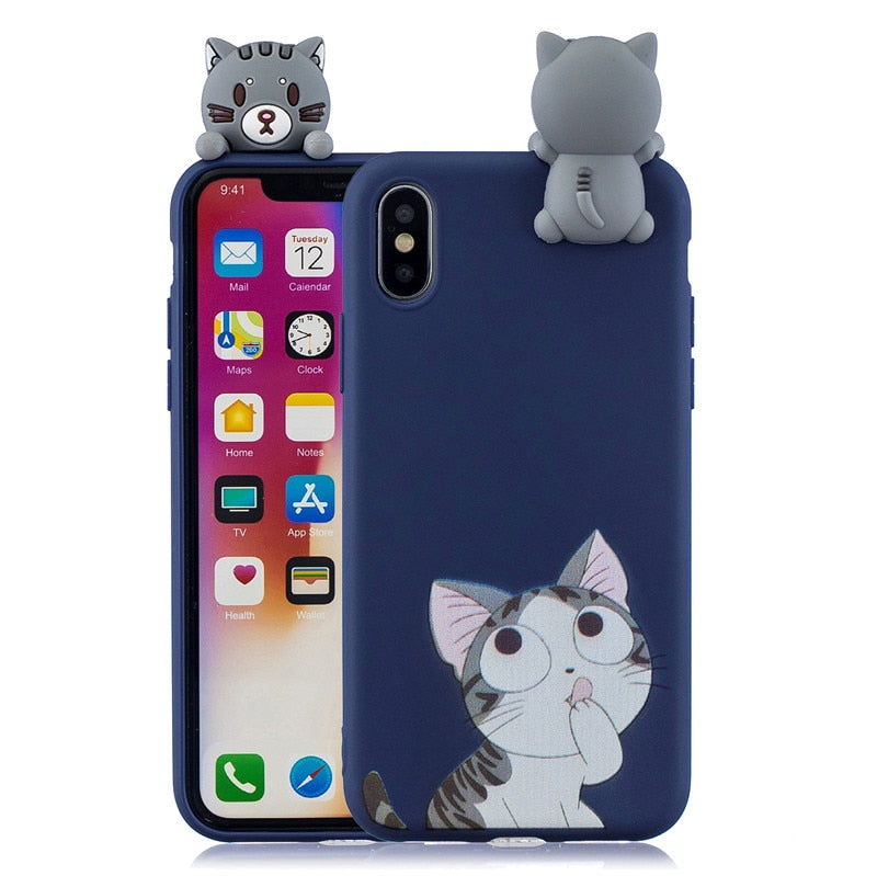 Anymob iPhone Blue Cat 3D Toys Case Soft Silicone Cartoon Cover-Mobile Phone Cases-PEROZ Accessories