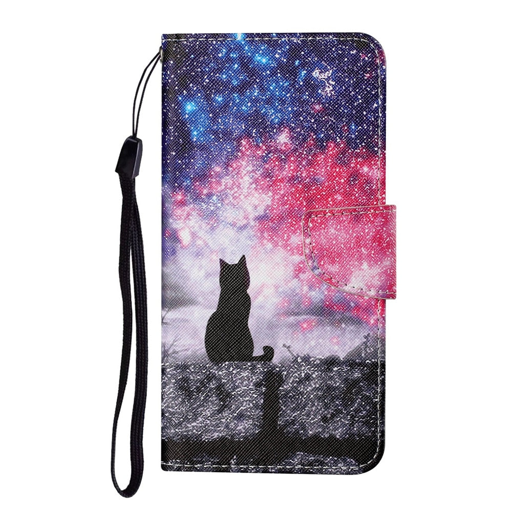 Anymob Samsung Cat Silhouette Pattern Phone Case Magnetic Flip Leather Wallet Painted Cover-Mobile Phone Cases-PEROZ Accessories