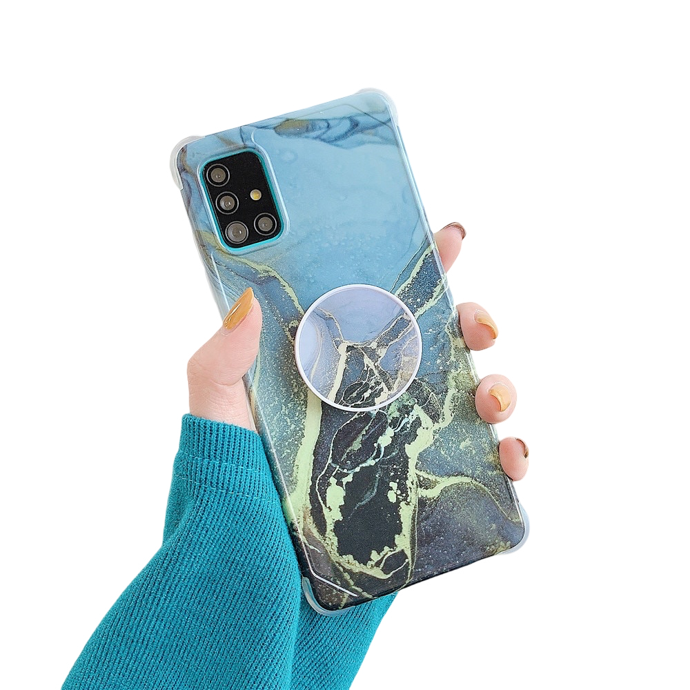 Anymob Samsung Case Black and Blue Marble With Finger Ring Holder Silicone Phone Cover-Mobile Phone Cases-PEROZ Accessories