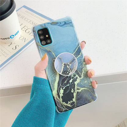 Anymob Samsung Case Black and Blue Marble With Finger Ring Holder Silicone Phone Cover-Mobile Phone Cases-PEROZ Accessories