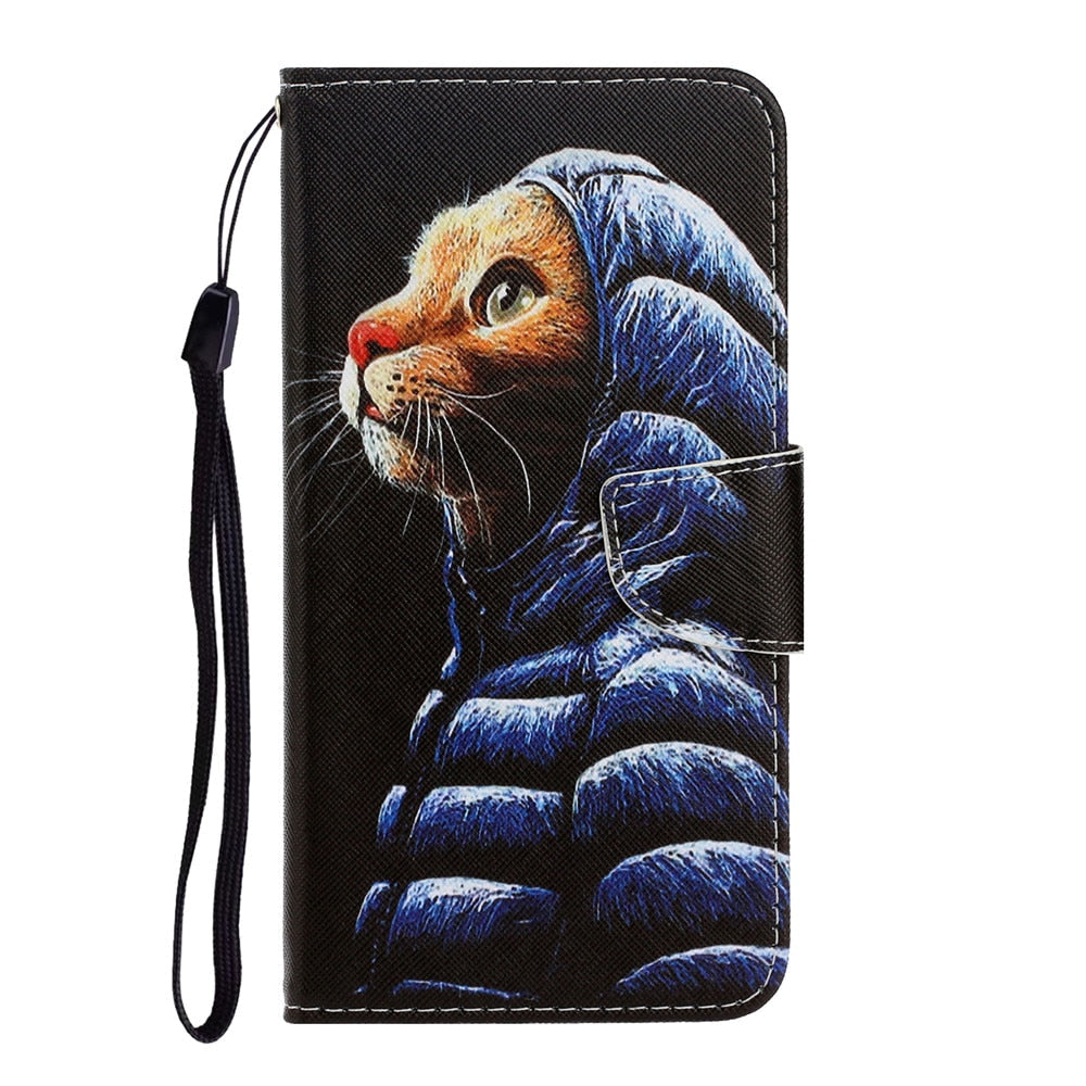 Anymob iPhone RAincoat Cat Cartoon Flip Phone Cases Magnetic Leather Wallet Back Cover-Mobile Phone Cases-PEROZ Accessories