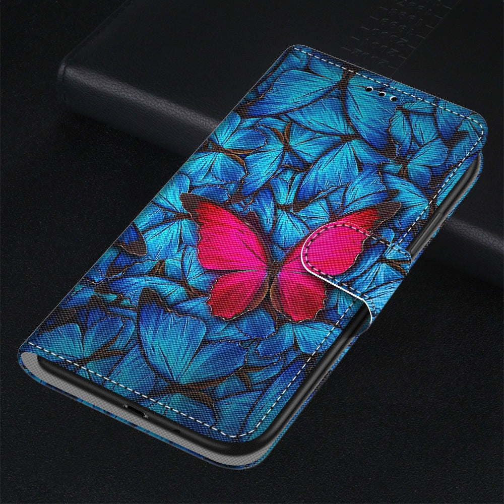 Anymob Samsung Case Blue and Red Butterfly Magnetic Flip Leather Card Slot Wallet Phone Cover Protection-Mobile Phone Cases-PEROZ Accessories