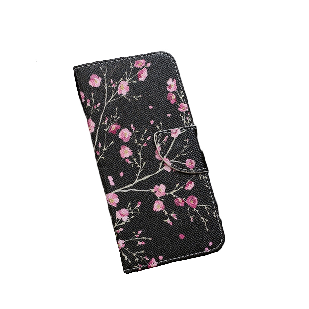 Anymob Samsung Case Black With Pink Flower Design Flip Leather Wallet Phone Cover Protection-Mobile Phone Cases-PEROZ Accessories