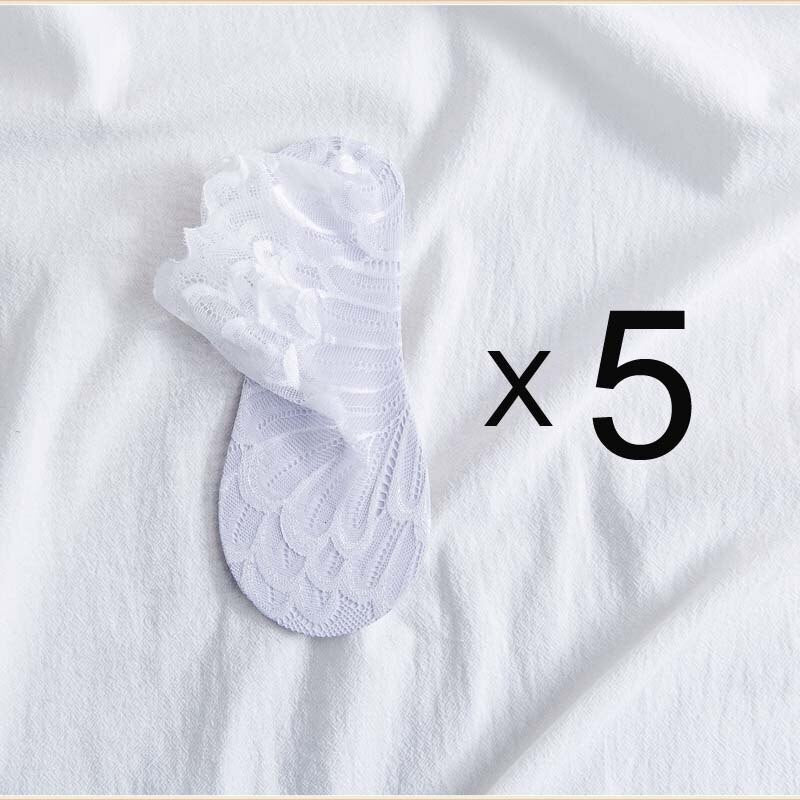 Anysox 5 Pairs One Size 4-5 White Fashion Summer Socks With Style Lace Peacock Flower Short Ankle Socks For Women-Socks-PEROZ Accessories