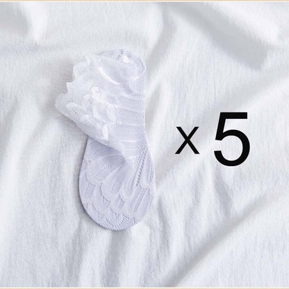 Anysox 5 Pairs One Size 4-5 White Fashion Summer Socks With Style Lace Peacock Flower Short Ankle Socks For Women-Socks-PEROZ Accessories