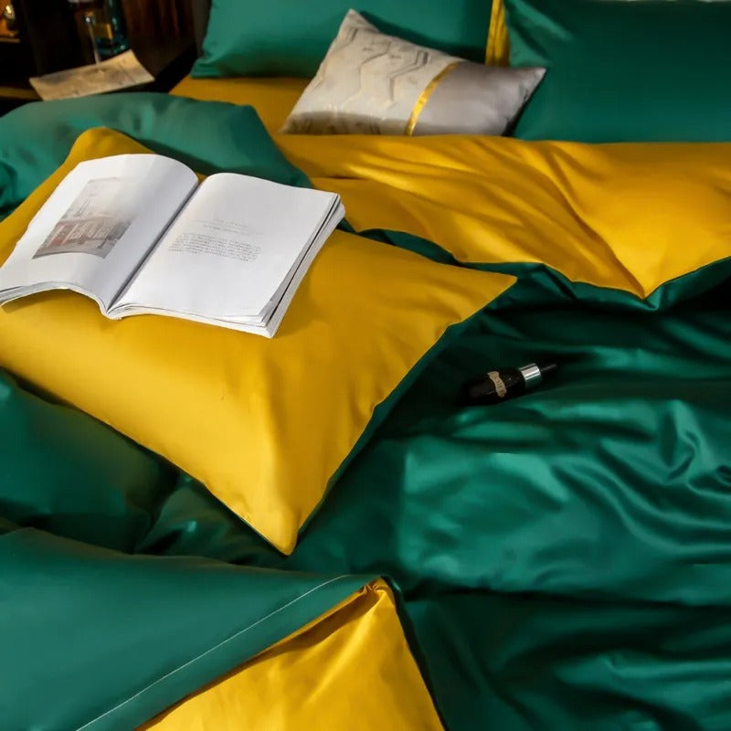 Anyhouz Bed Sheet Deep Green Yellow Ultra Soft Luxury Egyptian Cotton Bedding Cover Double Size 6 Pcs Bed Set-Bed Sheets-PEROZ Accessories