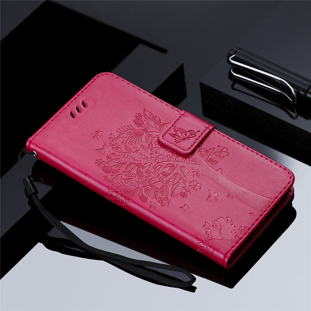 Anymob Huawei Dark Pink Leather Flip Case Wallet Cover Cat Phone Shell-PEROZ Accessories