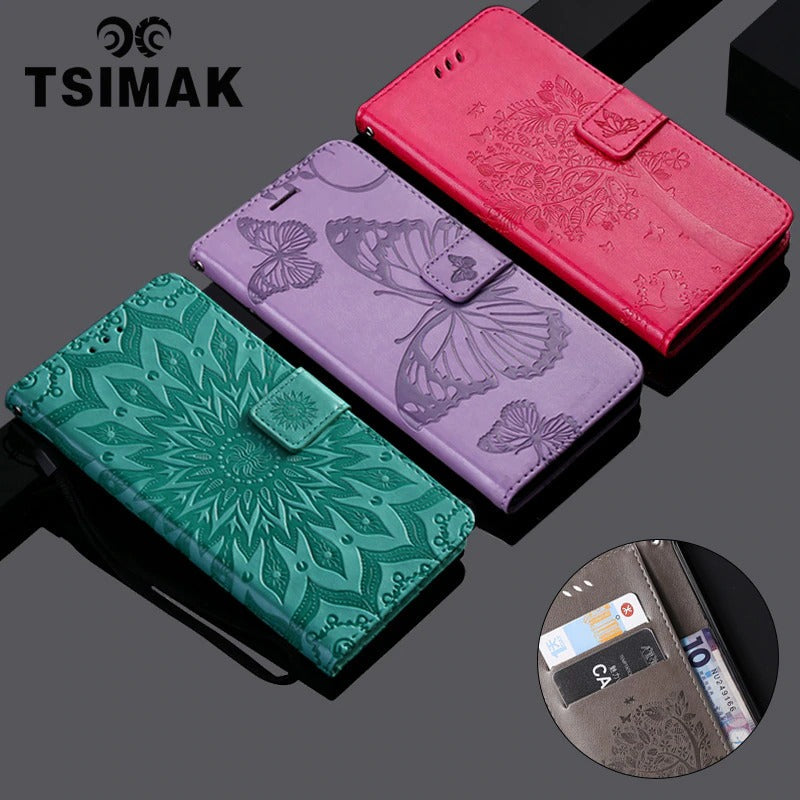 Anymob Xiaomi Redmi Case Green Flower Book Leather Flip Phone Cover Wallet 3D Case Cover Protection-Mobile Phone Cases-PEROZ Accessories