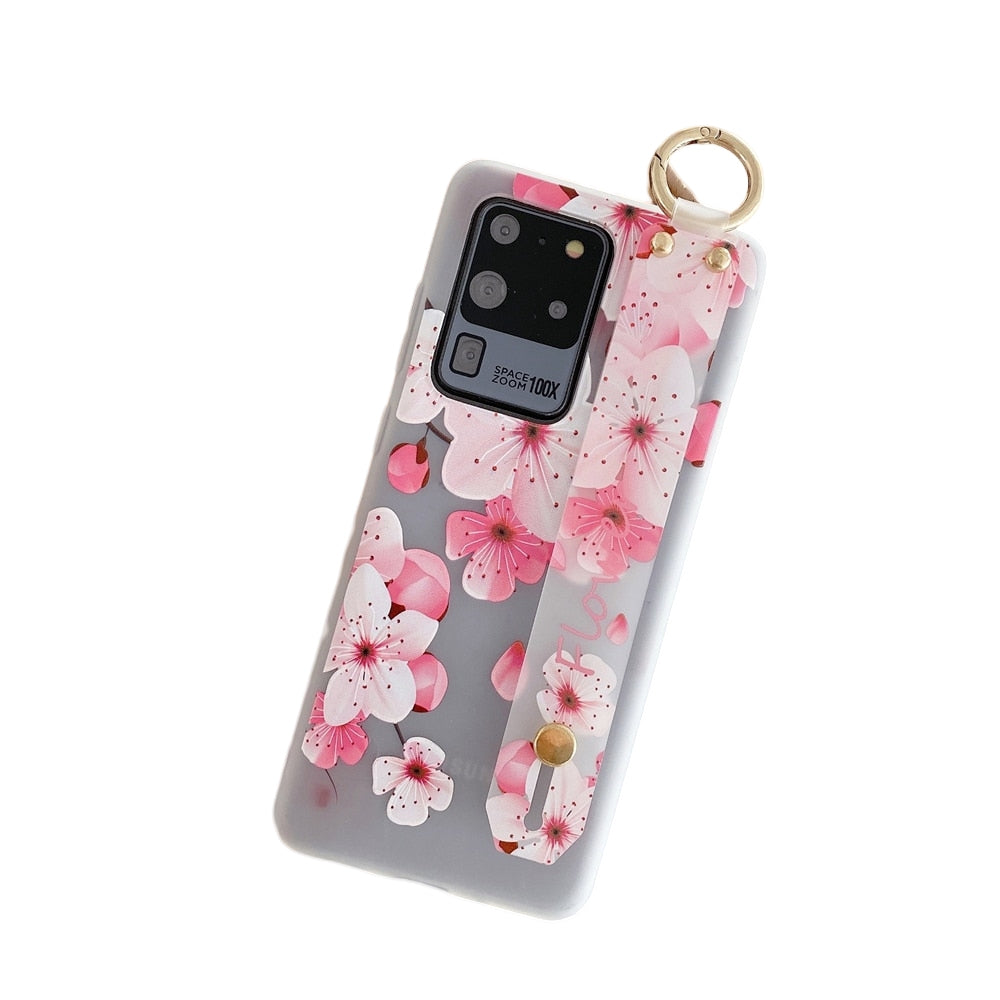 Anymob Samsung Cherry Blossom Soft Silicon Wrist Strap Case Bag Shell Cover-Mobile Phone Cases-PEROZ Accessories