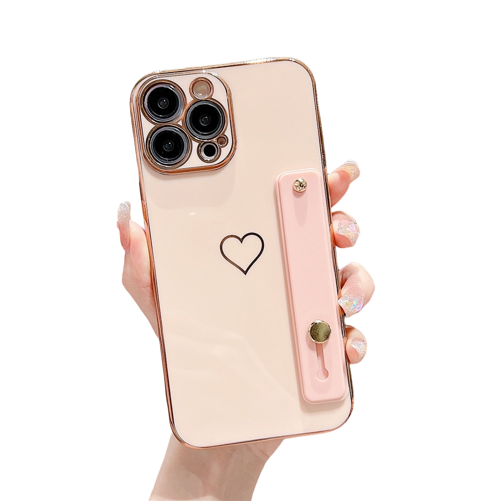 Anymob iPhone Case Peach Love Heart Plating Wristband Bracket Electroplated Silicone Soft Shockproof Back Cover-Mobile Phone Cases-PEROZ Accessories