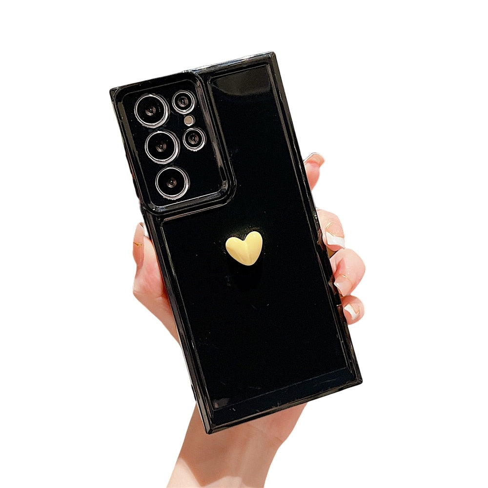 Anymob Samsung Black With Yellow Cute 3D Love Heart Case Shockproof Soft Silicone Phone Back Cover-Mobile Phone Cases-PEROZ Accessories